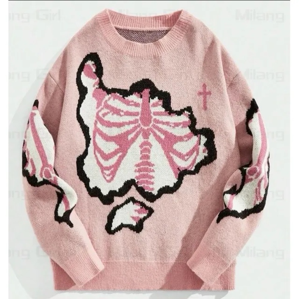 Pink Skeleton Pattern Sweater